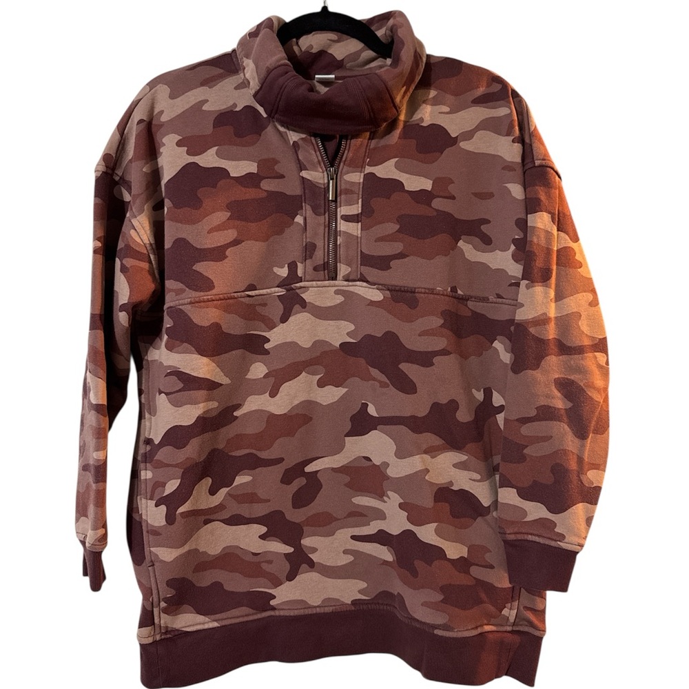 Old Navy Camouflage Quarter Zip Pullover - Brown, Tan, Maroon. Oversized XS